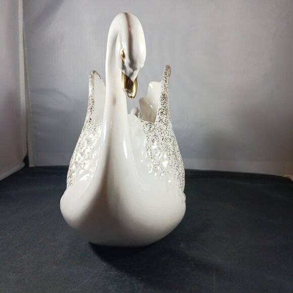 Vintage MCM Porcelain Swan Planter Figurine Gold & White Vase - Picture 3 of 11
